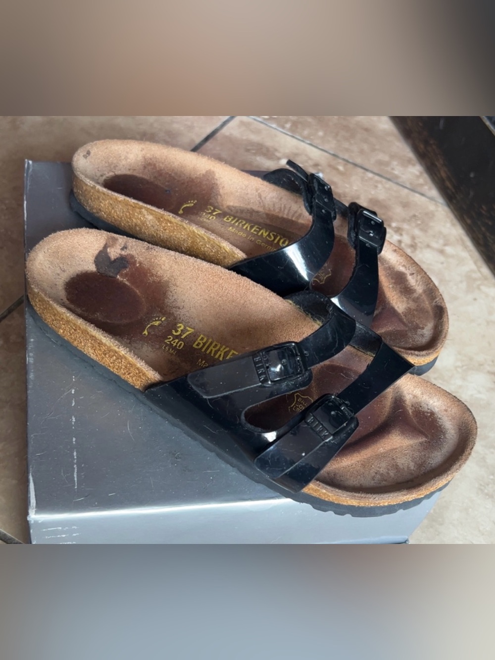 Birkenstock | Patent Leather Black Two-Strap Sandals Shoes Slip On Women’s